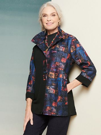 Stamp Print Button Front 3/4 Sleeve Jacket - Image 1 of 2