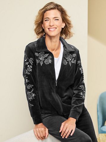 Floral Embroidered Velour Jacket - Image 1 of 2