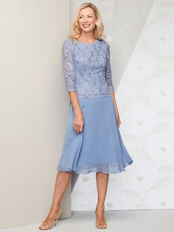 Alex Evenings Sequin Lace Bodice Dress With Chiffon Skirt - Image 2 of 2