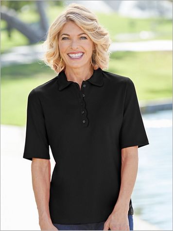 Scallop Trim Elbow Sleeve Polo - Image 1 of 1
