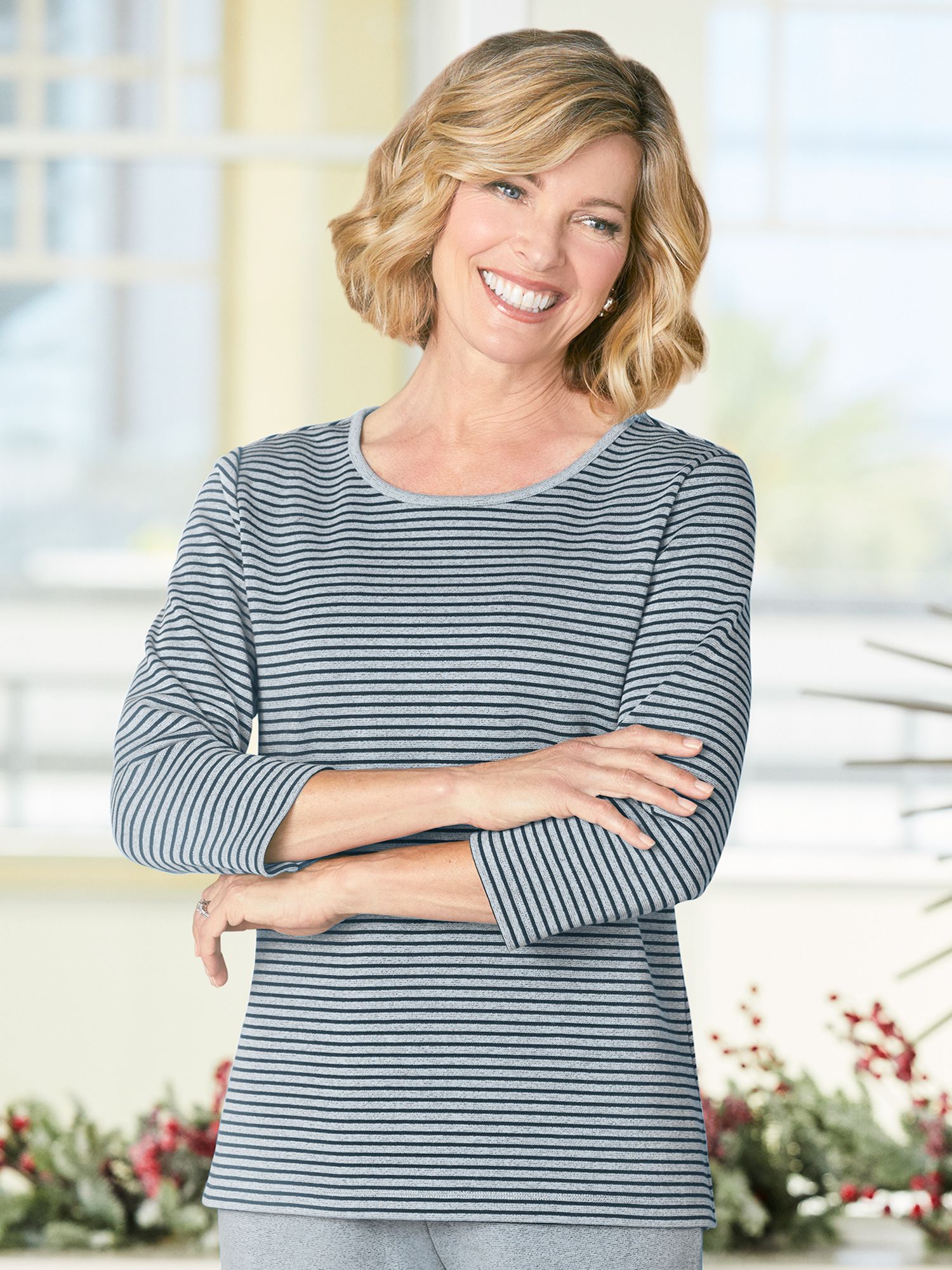 Modern Melange Stripe 3/4 Sleeve Tee