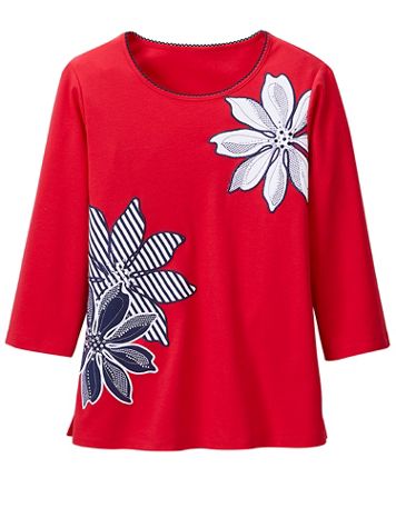 Large Floral Applique Knit Top by Alfred Dunner - Image 1 of 1