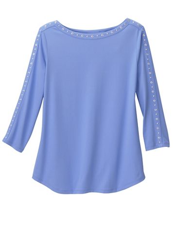 Boatneck Embellished 3/4 Sleeve Knit Top by Ruby Rd. - Image 1 of 1