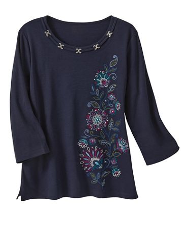 Alfred Dunner Asymmetrical Embroidered Tee - Image 1 of 1