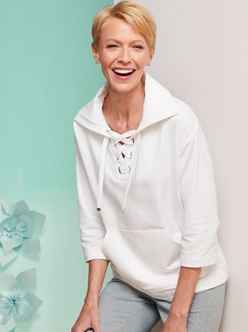 Solid French Terry 3/4 Sleeve Pullover - Image 1 of 1