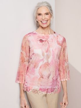 Alfred Dunner Magnolia Springs Dramatic Floral Textured Top
