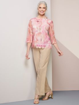 Magnolia Springs Floral Textured Top & Pants by Alfred Dunner