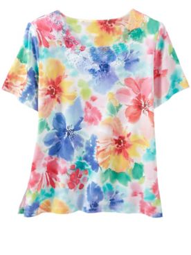 Alfred Dunner Watercolor Floral Knit Top