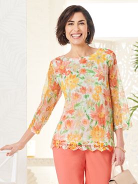 Alfred Dunner Mesh Floral Texture Top