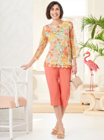 Alfred Dunner Mesh Floral Textured Top & Key Largo Capris