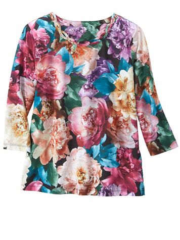 Alfred Dunner Artistic Flowers Tee - Image 2 of 2