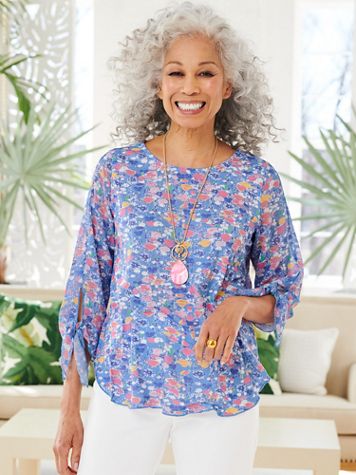 Floral Knit Top With Tie Sleeves - Image 1 of 1