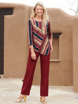 Spliced Stripe Knit Top & Twill Pants by Alfred Dunner