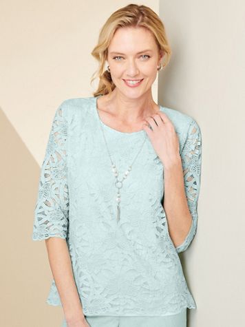 Alfred Dunner Lace Top With Necklace - Image 2 of 2