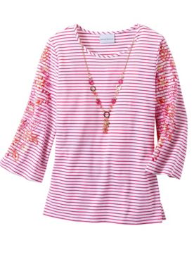 Alfred Dunner Stripe Embroidered Tee