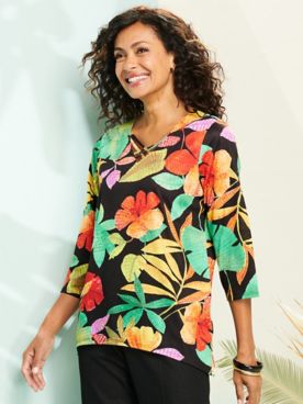 Alfred Dunner Floral Tropical Print Shirt