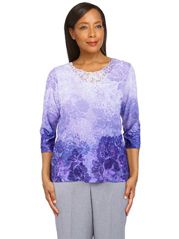 Alfred Dunner Tivoli Gardens Medallion Ombre Lace Neck Top - Image 1 of 5