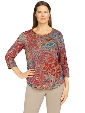 Alfred Dunner® Copper Canyon Paisley Print Knit Top - Image 1 of 4