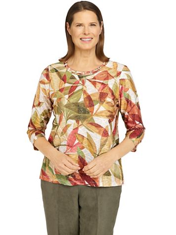 Alfred Dunner® Copper Canyon Leaf Print Knit Top - Image 5 of 5