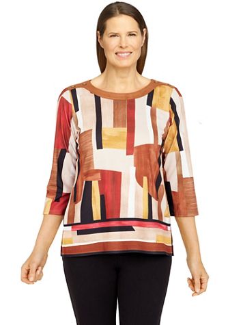 Alfred Dunner®Madagascar Colorblock Border Print Top - Image 1 of 4