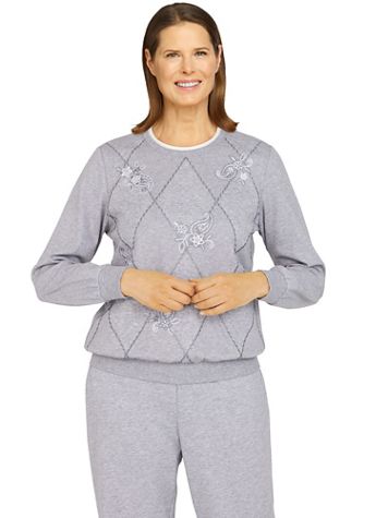 Alfred Dunner® Floral Park Tonal Medallion Embroidery Top - Image 1 of 4