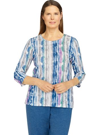 Alfred Dunner® Floral Park Ombre Stripe Texture Top - Image 5 of 5