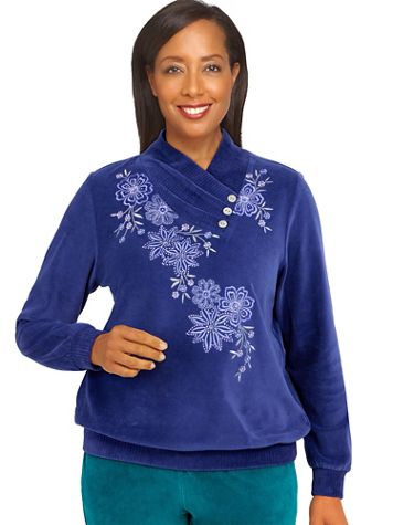 Alfred Dunner® The Big Easy Velour Floral Embroidered Top - Image 1 of 6