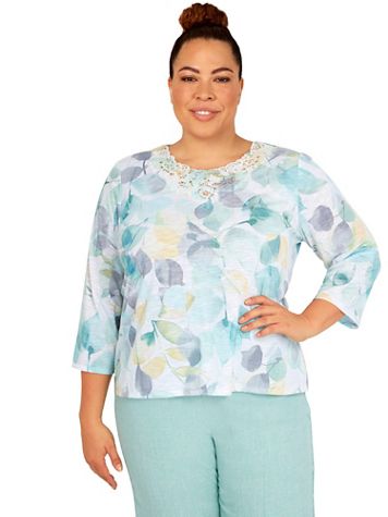 Alfred Dunner® Ladylike Watercolor Leaves Print Top - Image 2 of 2
