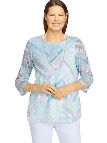 Alfred Dunner® Ladylike Chevron Lace Print Top - Image 2 of 2