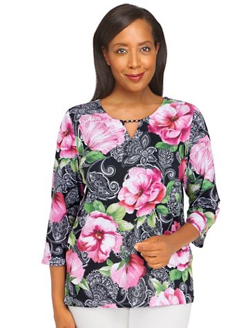 Alfred Dunner® Classic Split Neck Paisley Floral Top - Image 2 of 2