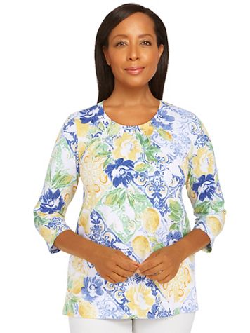 Alfred Dunner® Classic Lemon Tile 3/4 Sleeve Top - Image 2 of 2