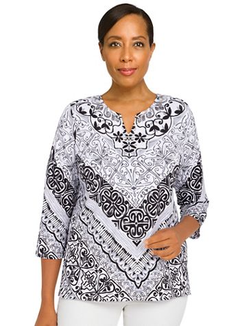 Alfred Dunner® Classic Split Neck Chevron Scroll Top - Image 1 of 3