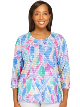 Alfred Dunner® Classic Stained Glass Floral 3/4 Sleeve Top