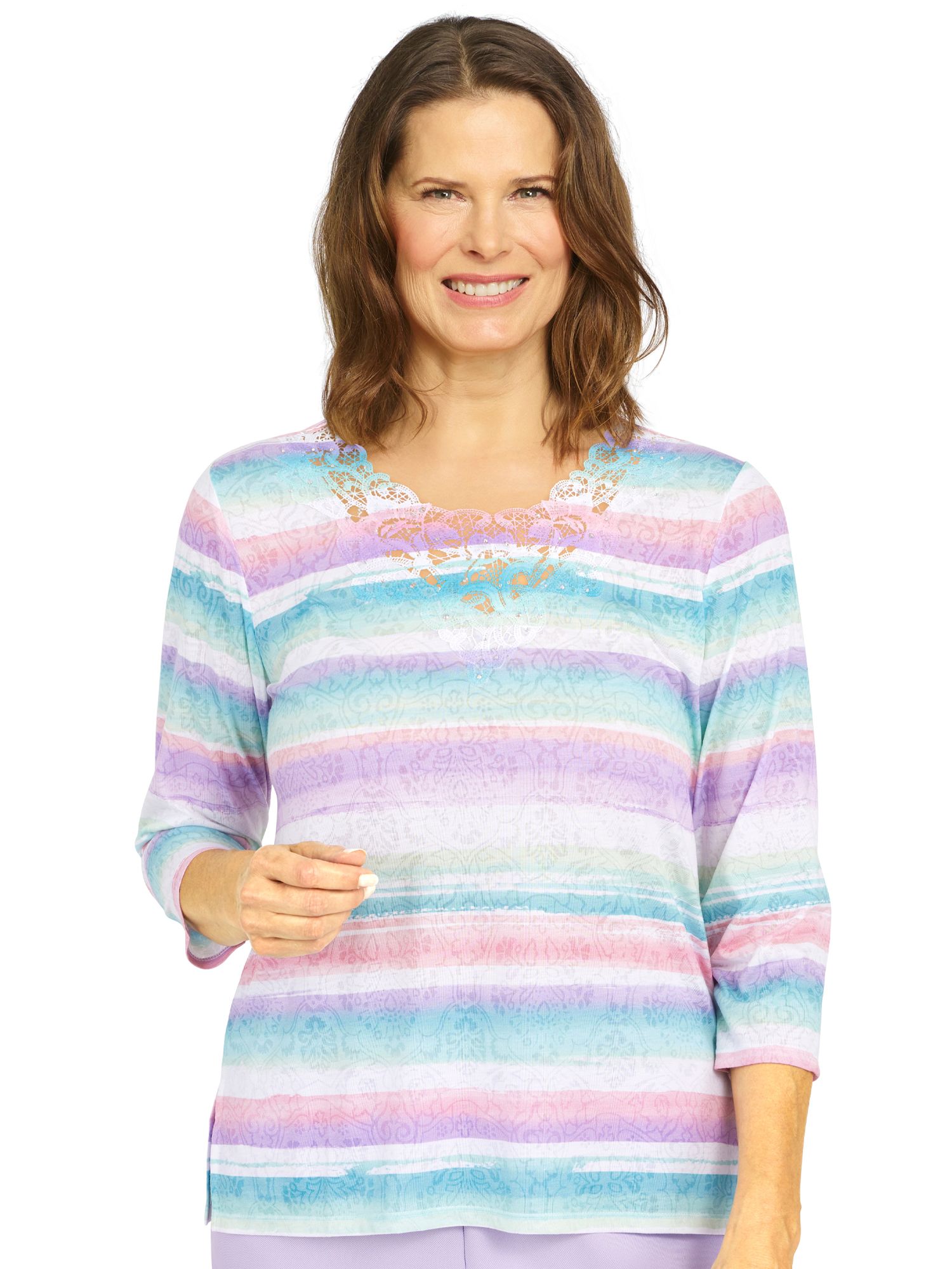Alfred Dunner® Classic Burnout Stripe Lace Neck Top