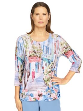 Alfred Dunner® Peace Of Mind Artistic Scenic Print Knit Top