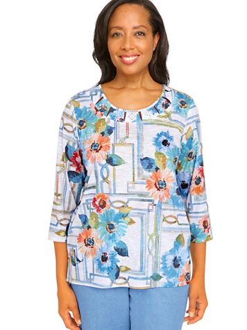 Alfred Dunner® Peace Of Mind Windowpane Floral Print Top - Image 2 of 2