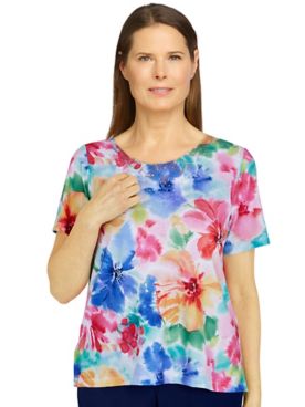 Alfred Dunner® Happy Hour Watercolor Floral Knit Top
