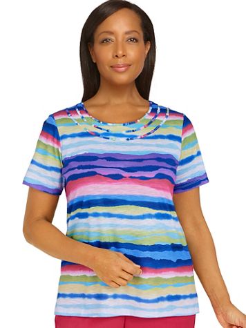 Alfred Dunner® Happy Hour Silky Watercolor Striped Top - Image 2 of 2