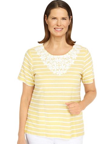 Alfred Dunner® Summer In The City Striped Flower Neck Top - Image 2 of 2