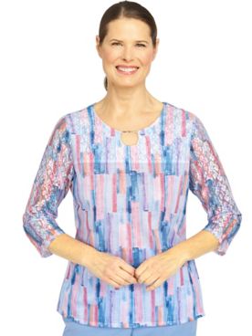 Alfred Dunner® Short and Sweet Brushstroke Lace Sleeve Top