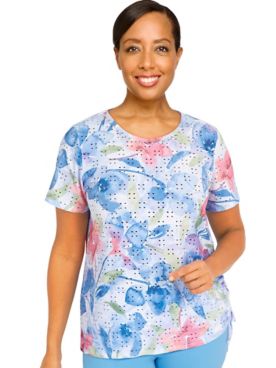 Alfred Dunner® Short and Sweet Floral Watercolor Eyelet Top