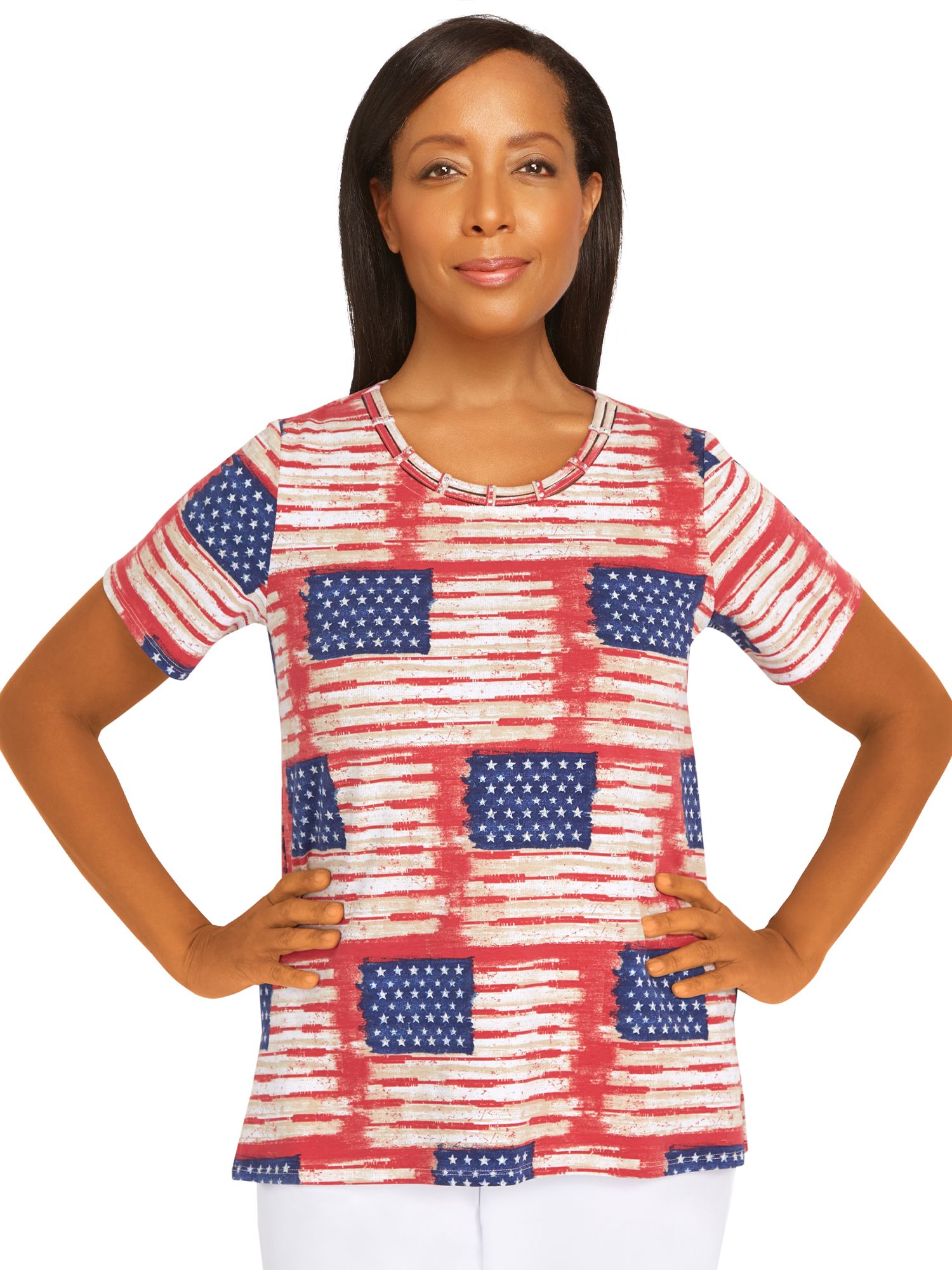 Alfred Dunner® Land Of The Free Double Strap Flag Print Top