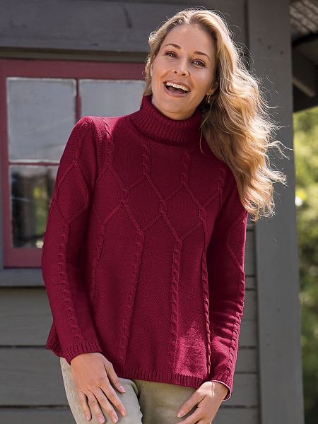 Women's A-Line Cable Turtleneck Sweater | Sahalie