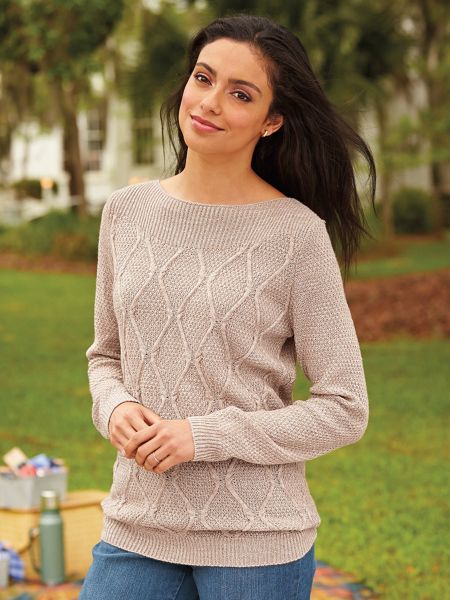 Heathered Cable Boatneck Sweater | Bedford Fair