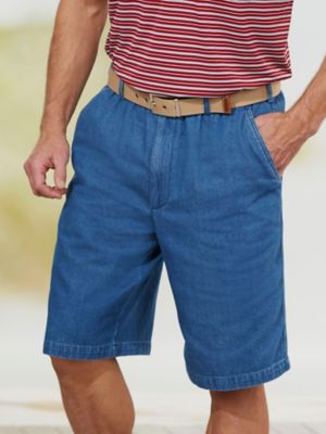 mens blue jean shorts with elastic waistband