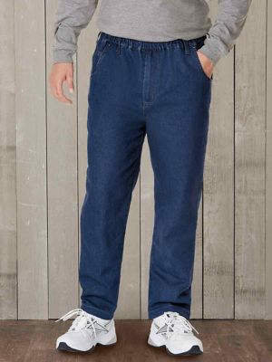 mens jeans with elastic waist and zipper
