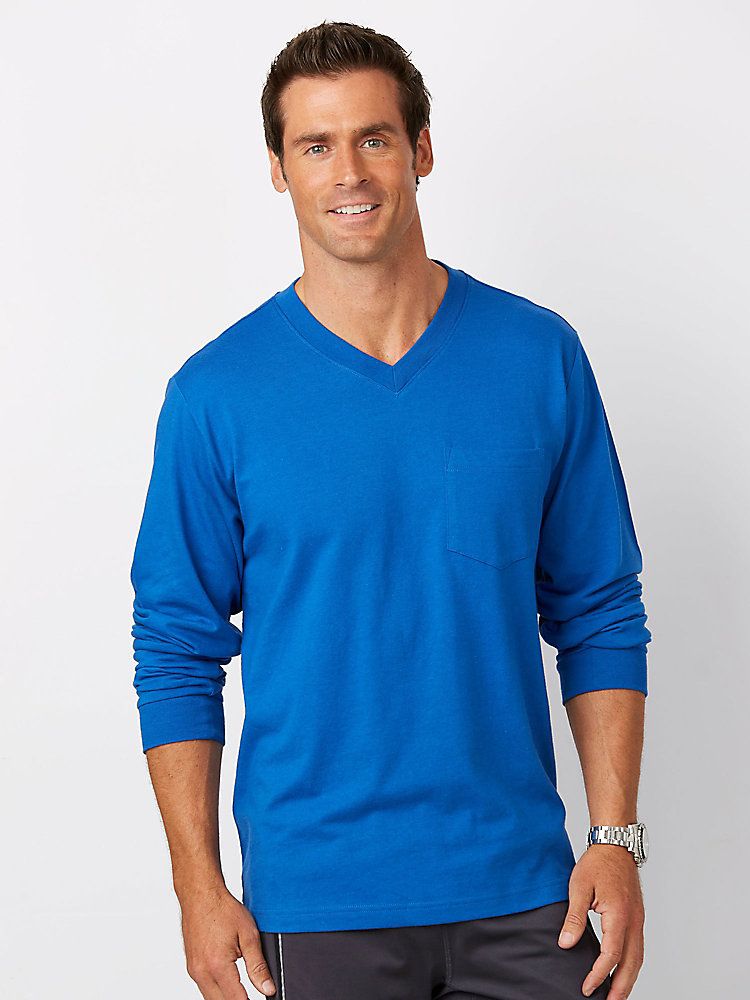 Haband - Men's Long Sleeve V-Neck Shirt with Pocket