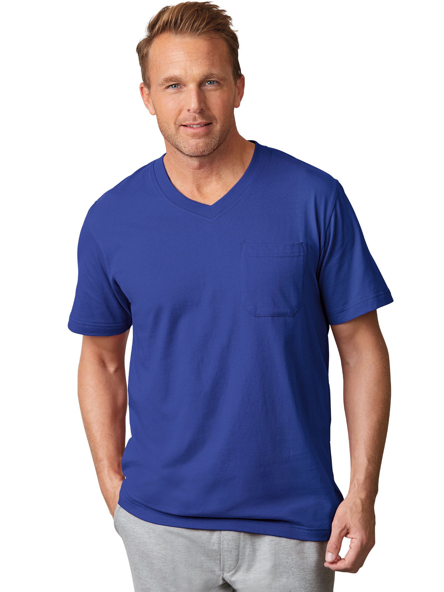 Haband Men S V Neck Jersey Knit Tee Shirt With Pocket