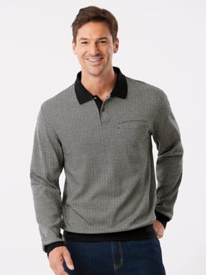 long sleeve polo and jeans