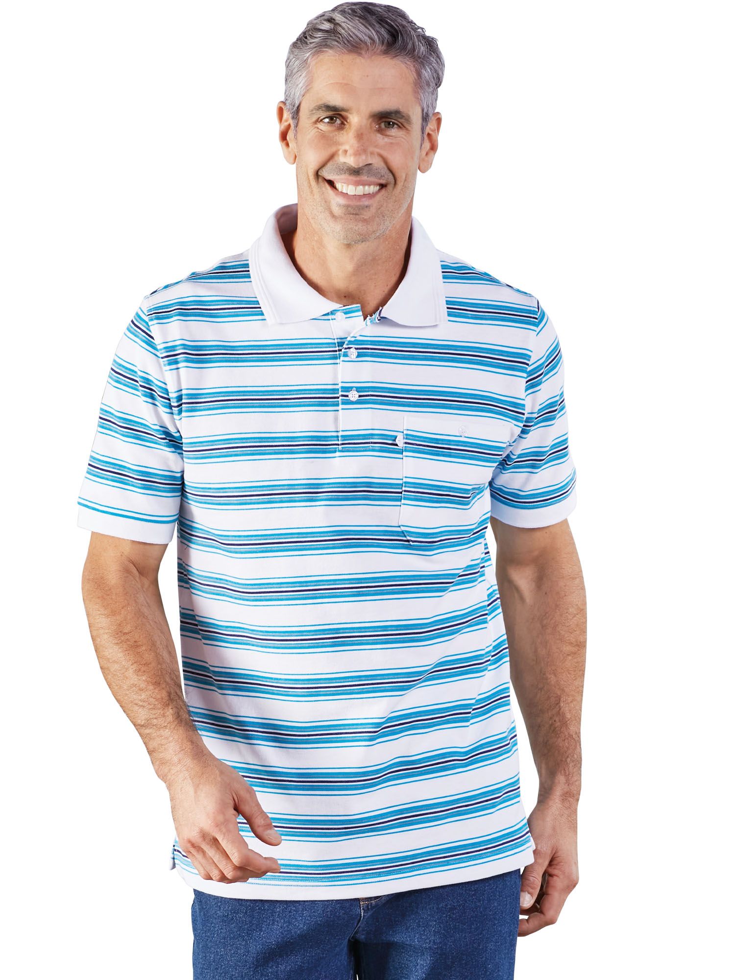 Style by William Mens Casual Striped Short Sleeves Three-Button Polo T-Shirt